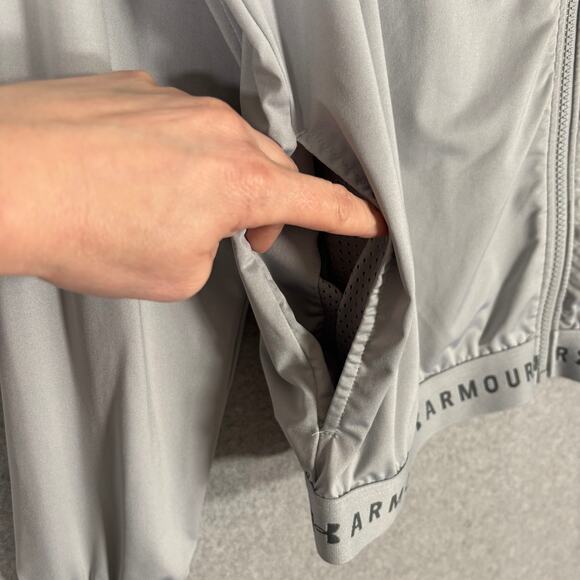 Under Armour Jacket Womens Medium Gray Heat Gear Loose Track Warm Up Pockets - Picture 5 of 13